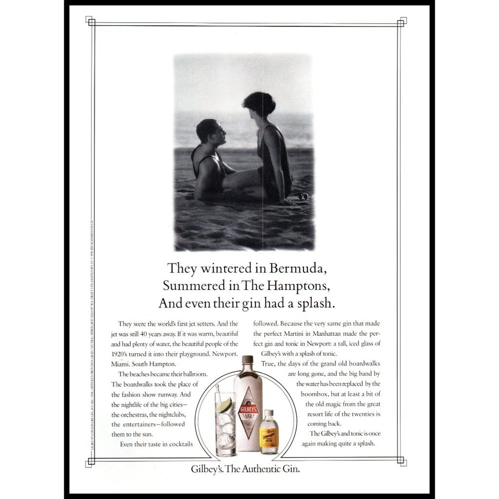 1991 Gilbey's Gin Vintage Print Ad Retro Bathing Suits Bermuda Hamptons Wall Art